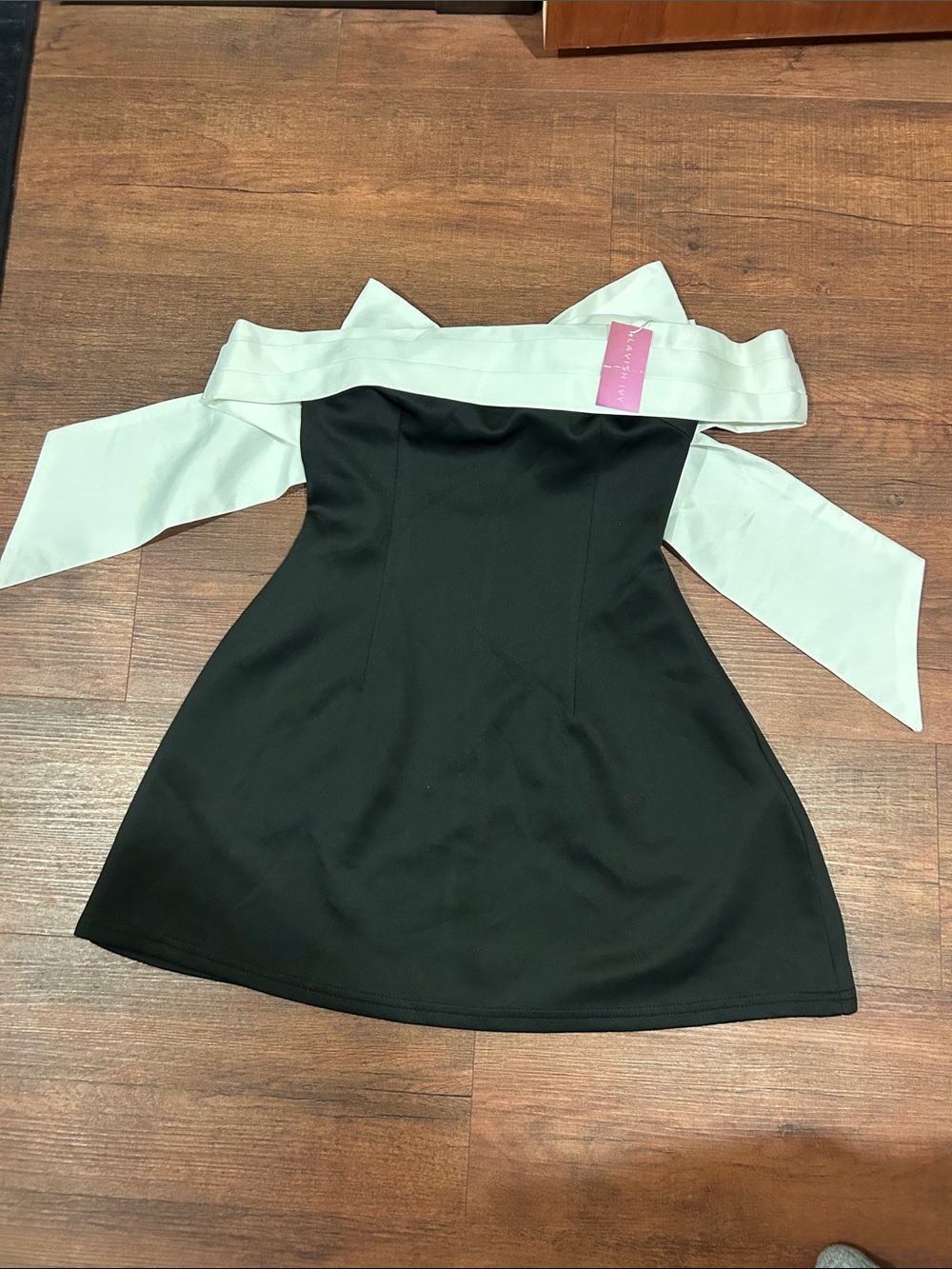 Lavish Ivy Off-Shoulder Black Mini Dress with Bow